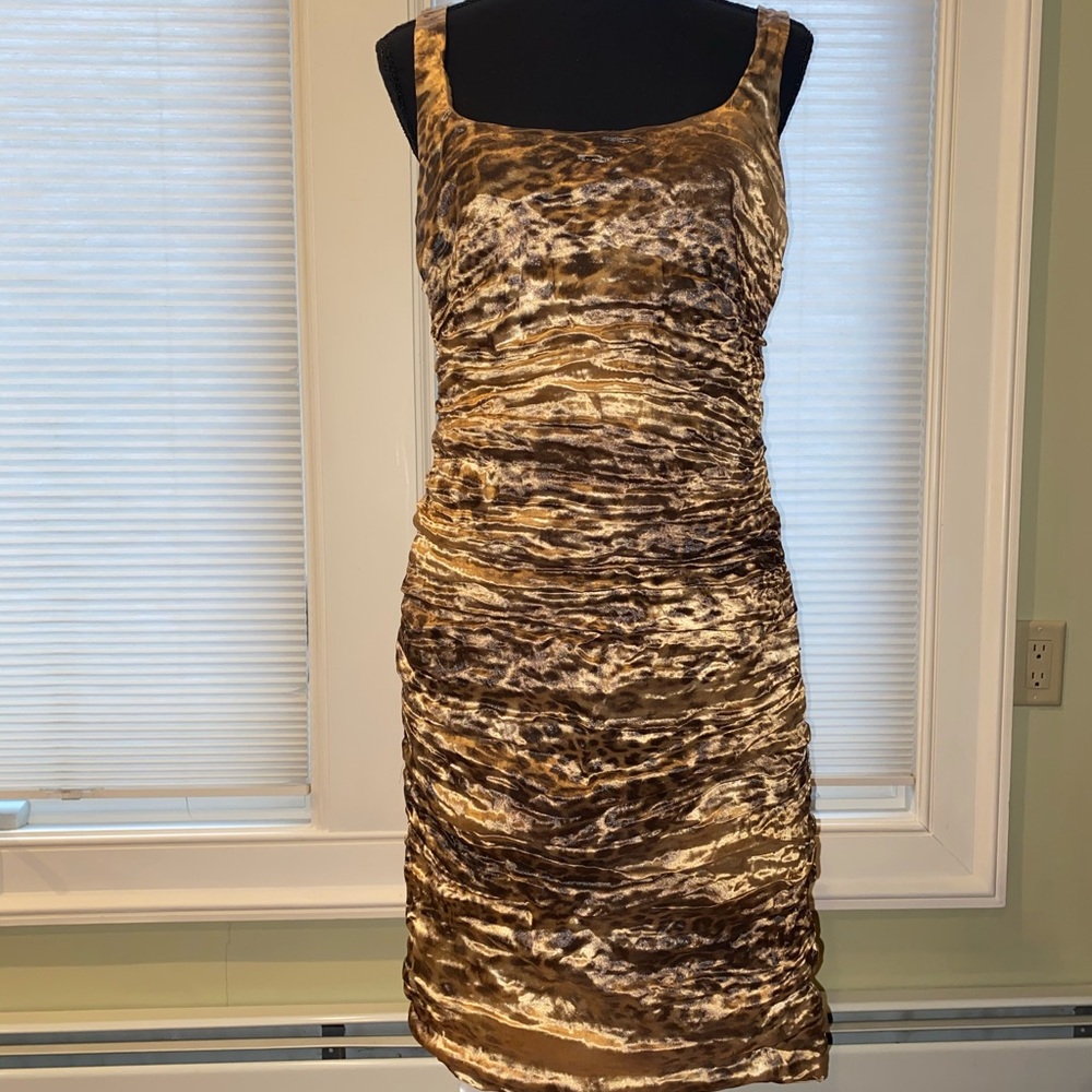 Nicole Miller leopard shimmer midi dress size 12